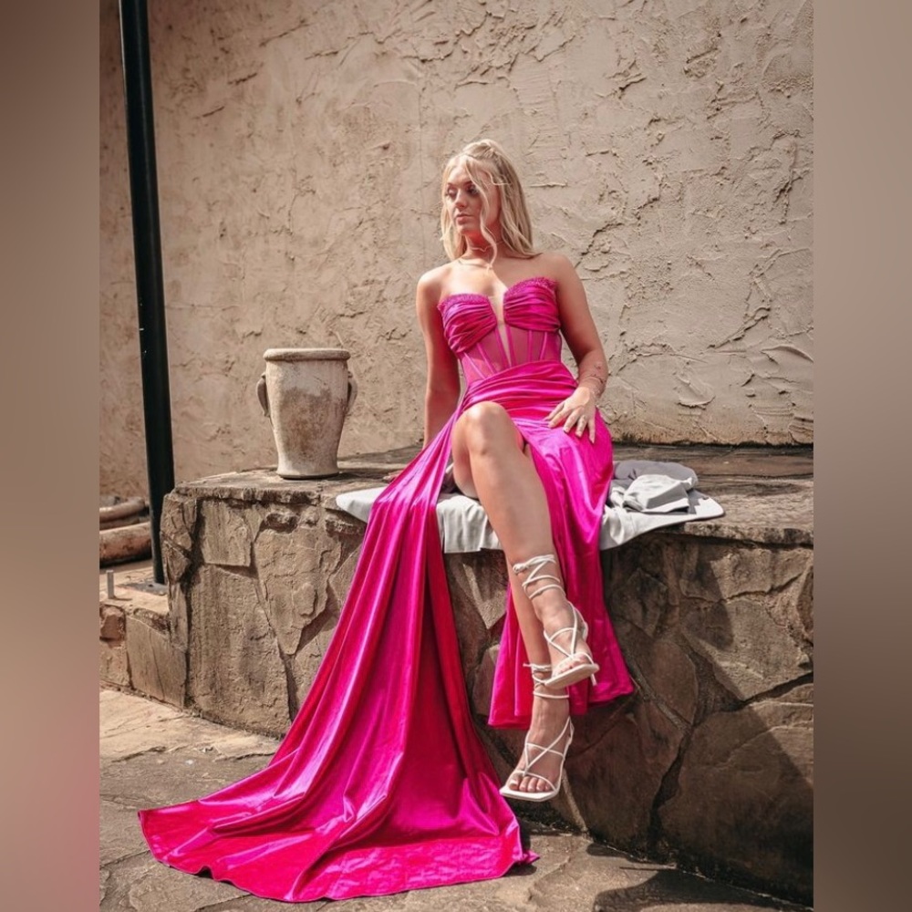 Pink Rhinestone Corset Silk Gown
